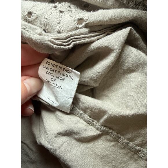 Laura Bianchi Womens M Tan Cotton Eyelet Tiered Button Down Midi Shirt Dress EUC - Picture 9 of 12